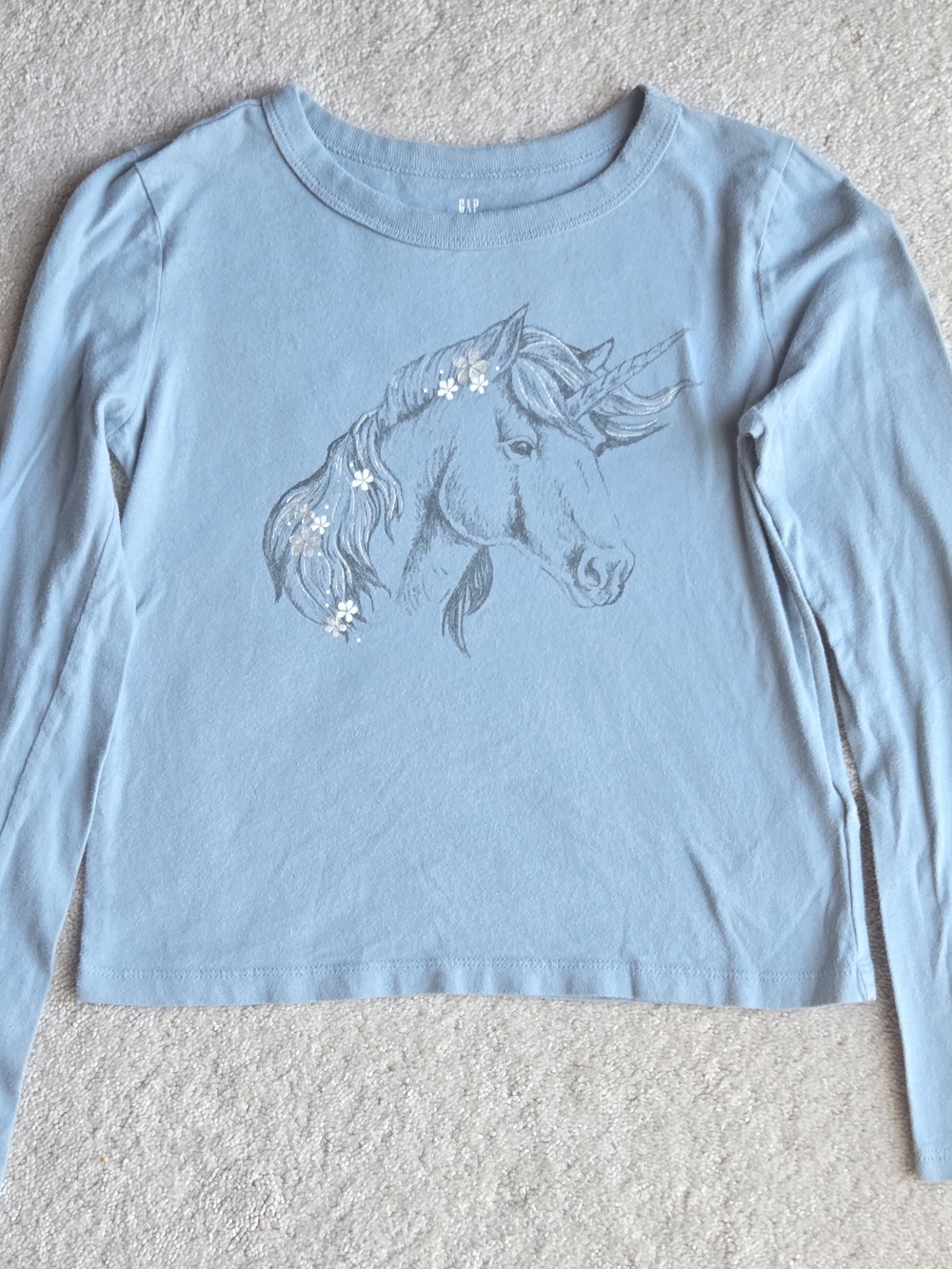 GAP Girls' Light Blue Unicorn Long-Sleeve Top